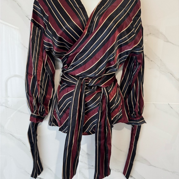 Zara Basic Striped Blouse in Black, Red, and Gold - Picture 3 of 3